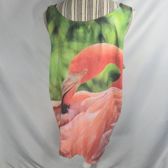 Faded Glory Relaxed Fit Green & Pink Flamingo Print Tank Top Plus Size XXL (20) - Picture 5 of 9